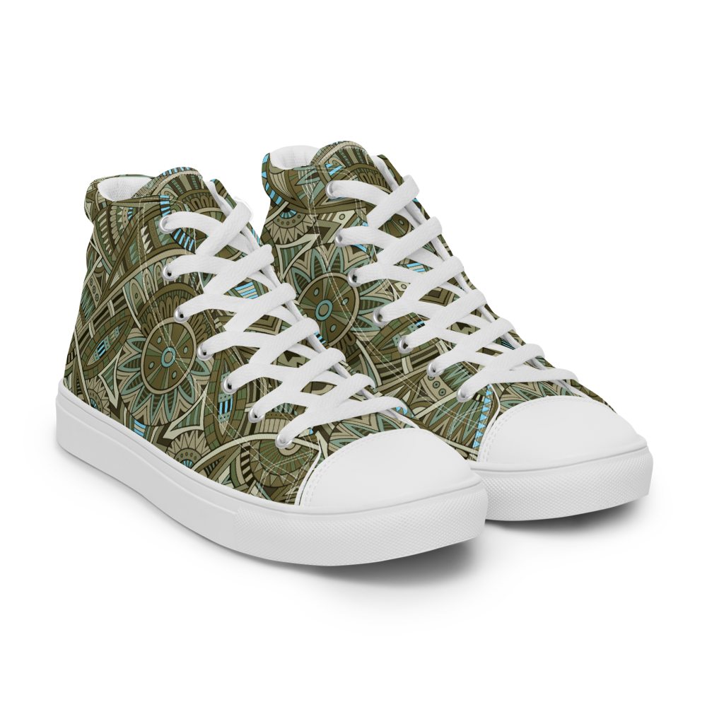 Men’s high top canvas shoes - Ethnic-Boho Fusion Khaki | 5031