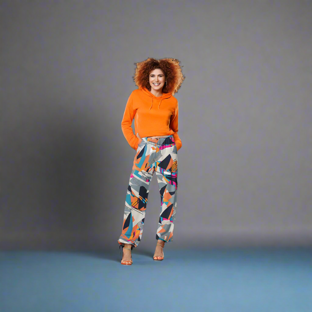 Wide leg straight pants, unisex, orange, blue, gray, black, geometric | 1006