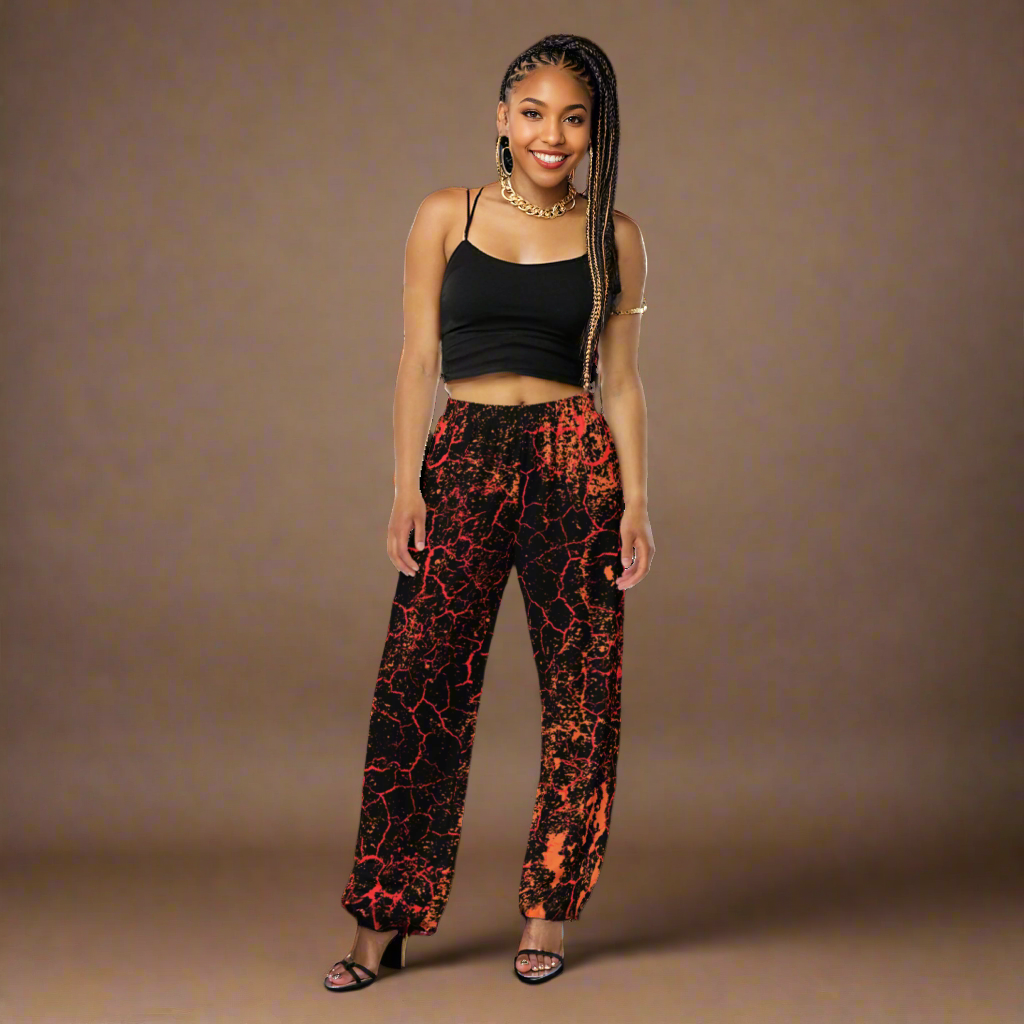 Wide leg straight pants, unisex, lava, orange, red, black | 1033