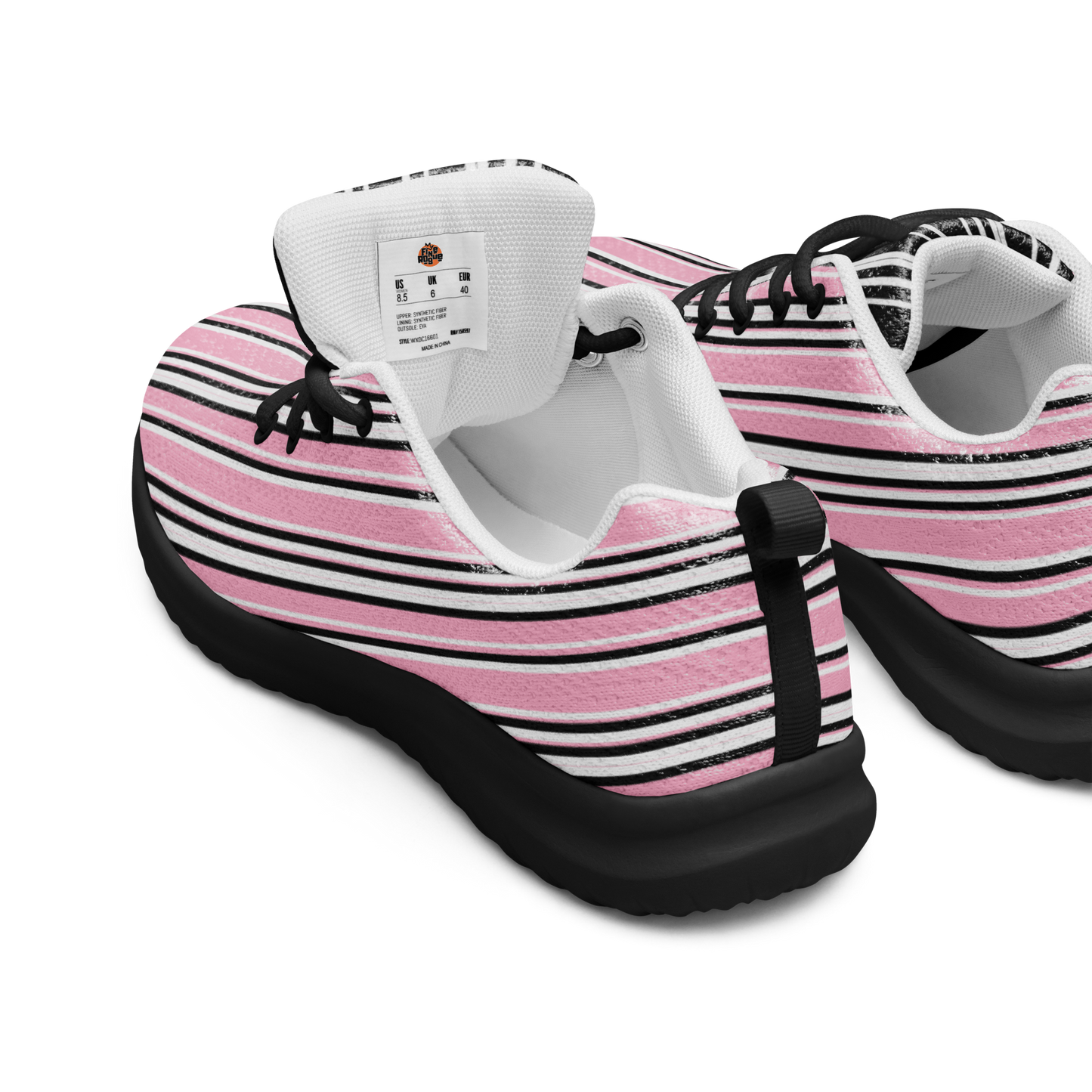 Women’s athletic shoes - Pink & Black Striped Knit Mesh Sneakers | 10103