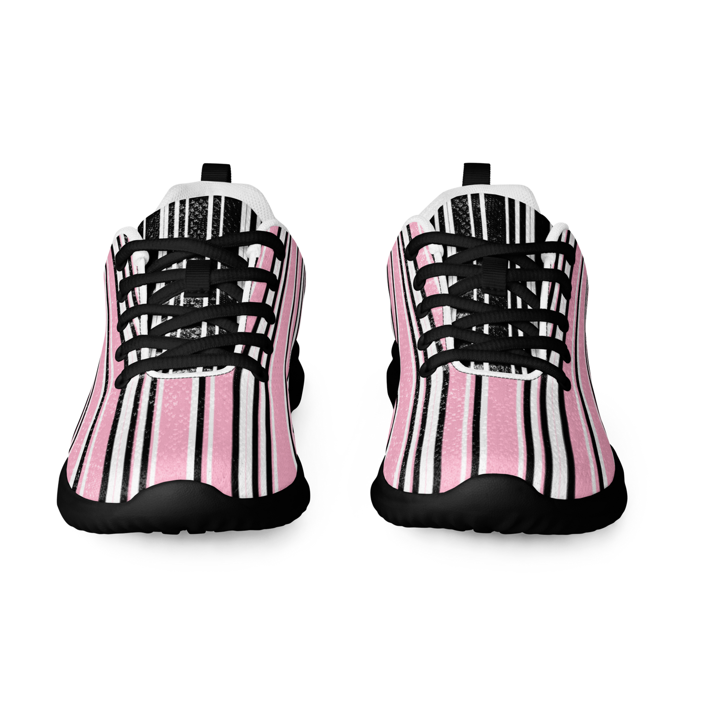Women’s athletic shoes - Pink & Black Striped Knit Mesh Sneakers | 10103