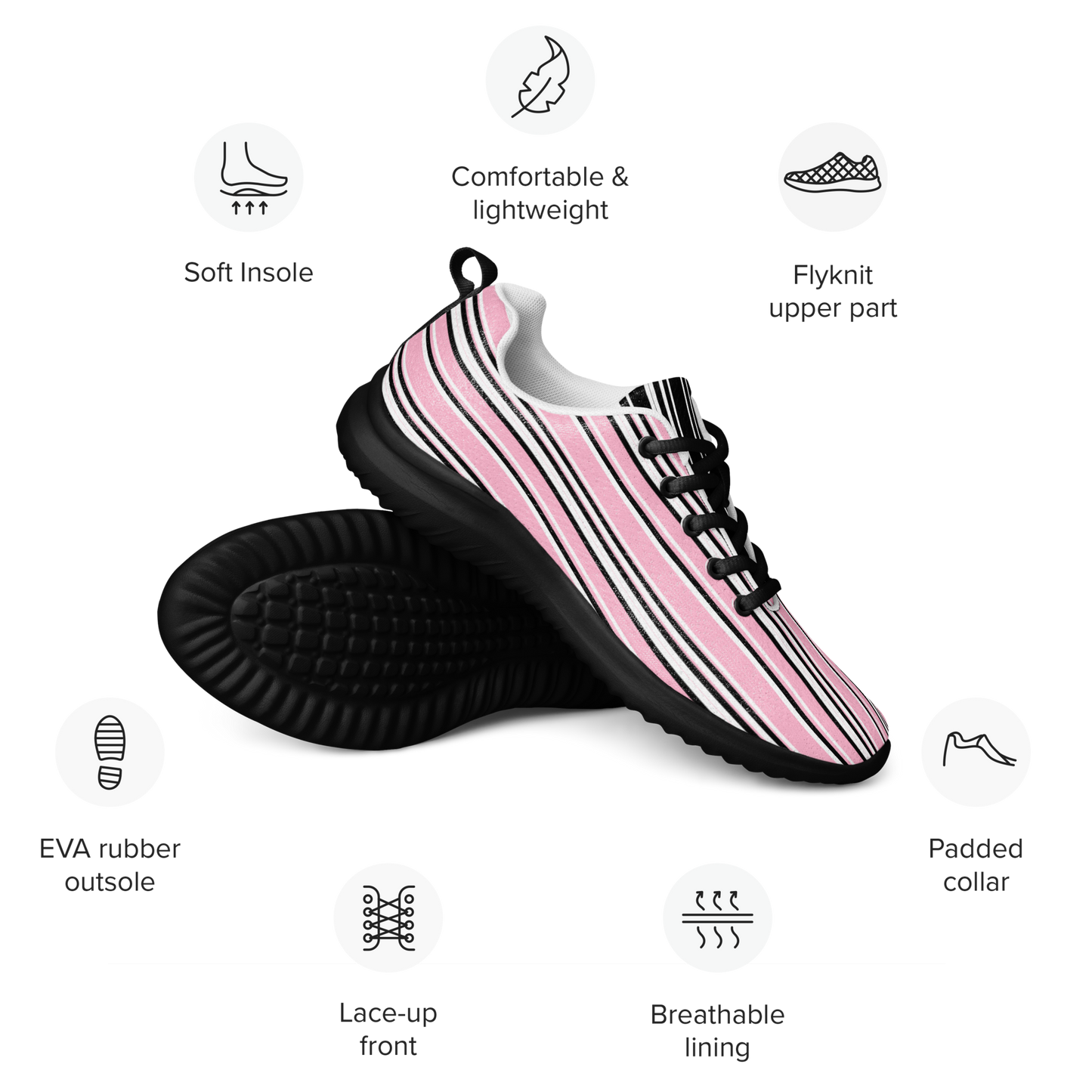 Women’s athletic shoes - Pink & Black Striped Knit Mesh Sneakers | 10103