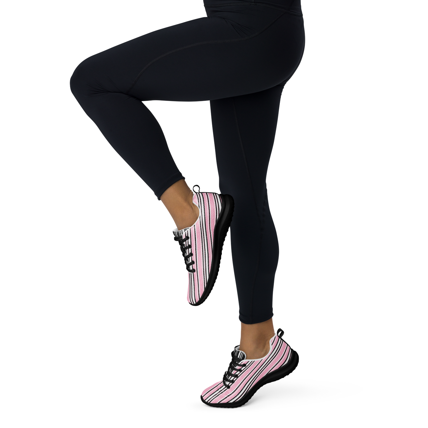 Women’s athletic shoes - Pink & Black Striped Knit Mesh Sneakers | 10103