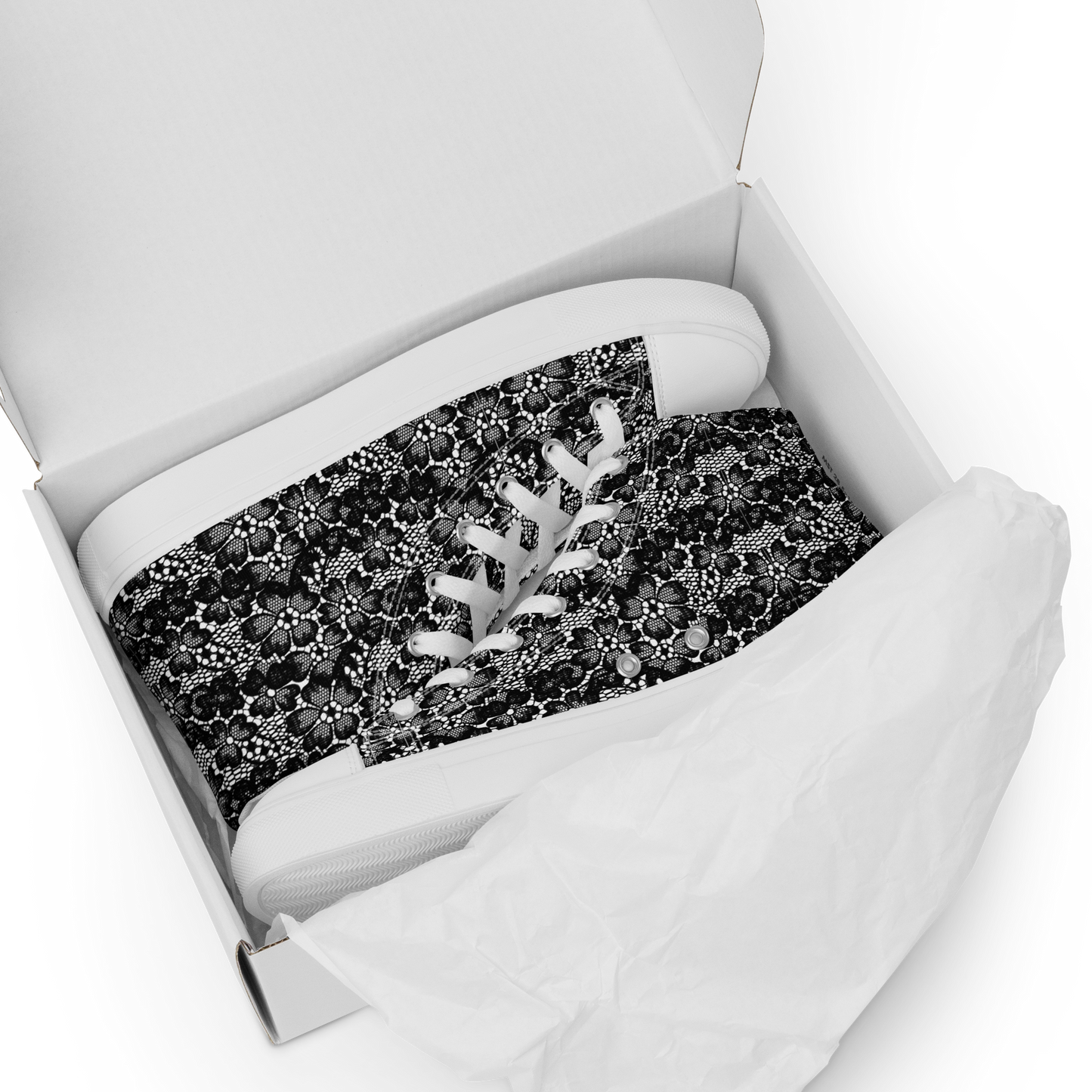 Women’s high top canvas shoes - Black Lace print - Romantic Noir | 10004