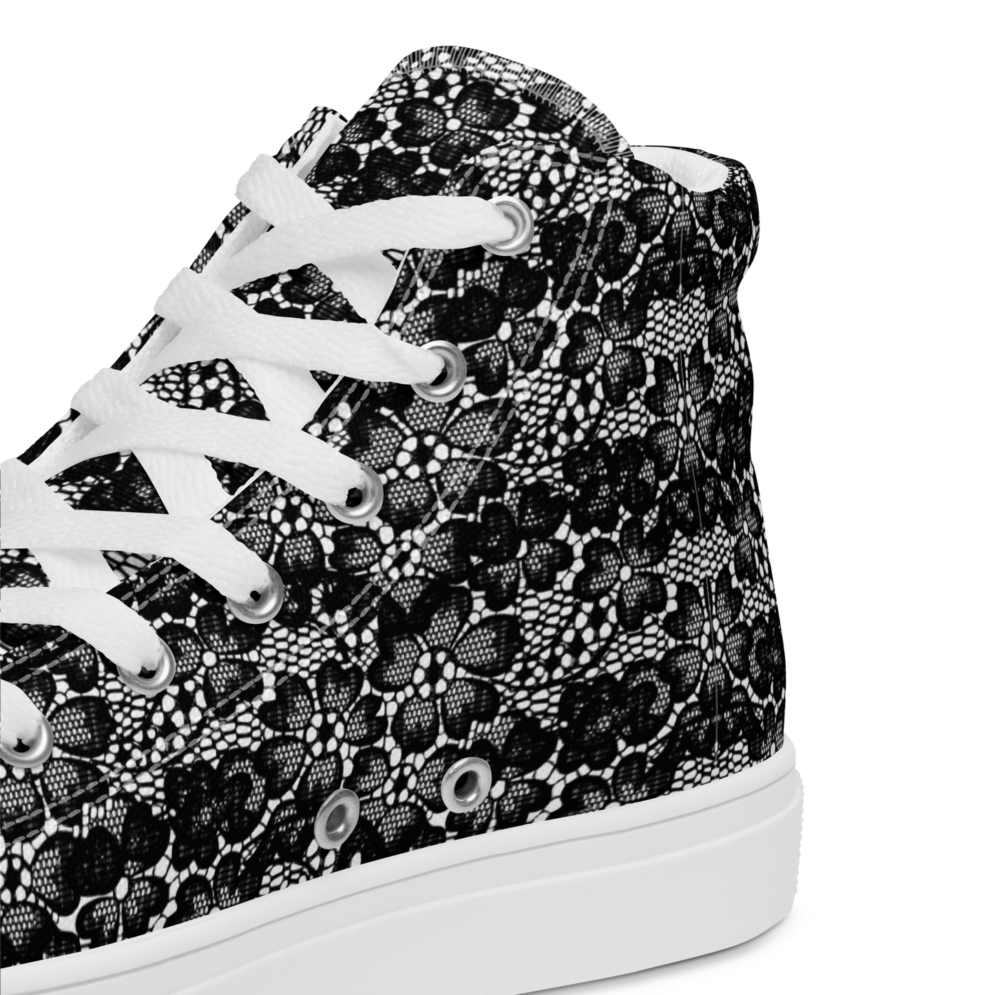 Women’s high top canvas shoes - Black Lace print - Romantic Noir | 10004